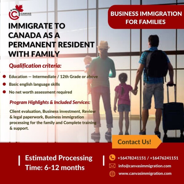 BUSINESS IMMIGRATION FOR FAMILIES ✅Immigrate to Canada as a permanent resident with family. With an estimated processing time of 6-12 months, you can quality to apply for this if you are:
— Educated up to 12th grade or above
— Have basic english language skills
— No net worth assessment required

Get your assessment done today and contact Canvas Immigration for more information today!!

Follow us on instagram https://www.instagram.com/canvasimmigration/ ✨

☎️: +16478241151 / +16476241151
📩: infocanvasimmigration.com
🌐: www.canvasimmigration.com
•
•
•
•
•
•
•

canadaimmigration canada immigration canadavisa expressentry canadapr studyincanada visa immigrationconsultant workpermit pnp ielts studyabroad studyvisa immigrationlawyer expressentrycanada studentvisa permanentresidency immigratetocanada toronto immigrationcanada migratetocanada canadaexpressentry immigrationtocanada settleincanada prvisa covid immigrationconsultants canadaworkpermit