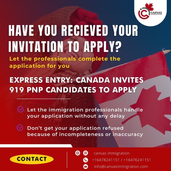 HAVE YOU RECIEVED YOUR INVITATION TO APPLY? 🇨🇦
Express Entry: Canada invites 919 PNP candidates to apply for permanent residence on March 30.Don’t let your application get refused because of any incompleteness or inaccuracies! Let the professionals complete your application without any delay. 

☎️: +16478241151 / +16476241151
📩: infocanvasimmigration.com
🌐: www.canvasimmigration.com
Instagram: canvasimmigration 
•
•
•
•
•
•
•

canadaimmigration canada immigration canadavisa expressentry canadapr studyincanada visa immigrationconsultant workpermit pnp ielts studyabroad studyvisa immigrationlawyer expressentrycanada studentvisa permanentresidency immigratetocanada toronto immigrationcanada migratetocanada canadaexpressentry immigrationtocanada settleincanada prvisa covid immigrationconsultants canadaworkpermit